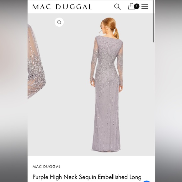 Mac Duggal Lavendar Sequin Embellished Long Sleeve A Line Full Length -size 12 - Picture 2 of 6